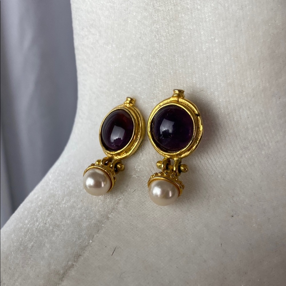 Elegant Gold and Purple Earrings with Pearls